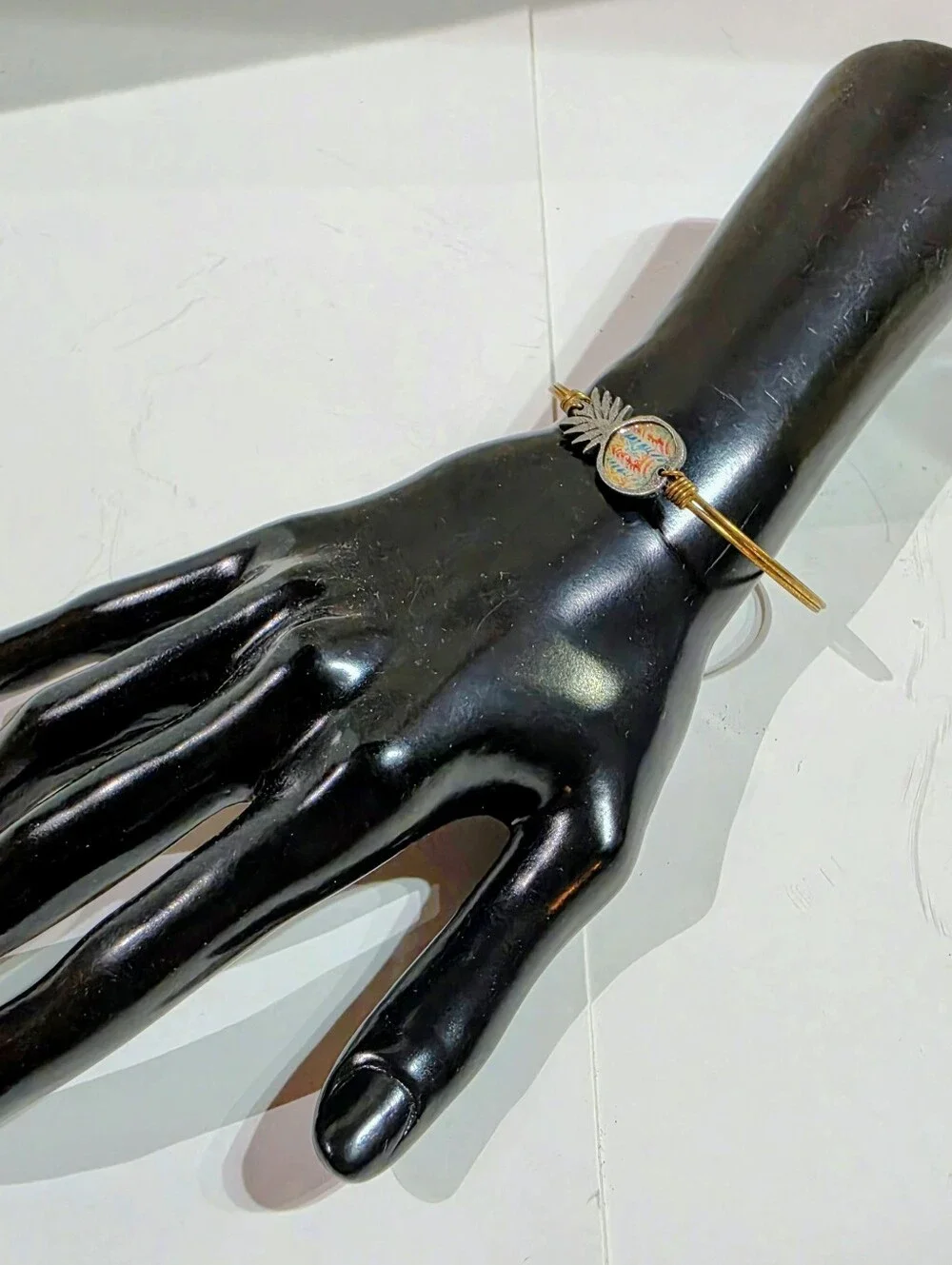 Luca + Danni Pineapple Bangle Bracelet, Wire Wrapped Gold Tone Tropical Charm